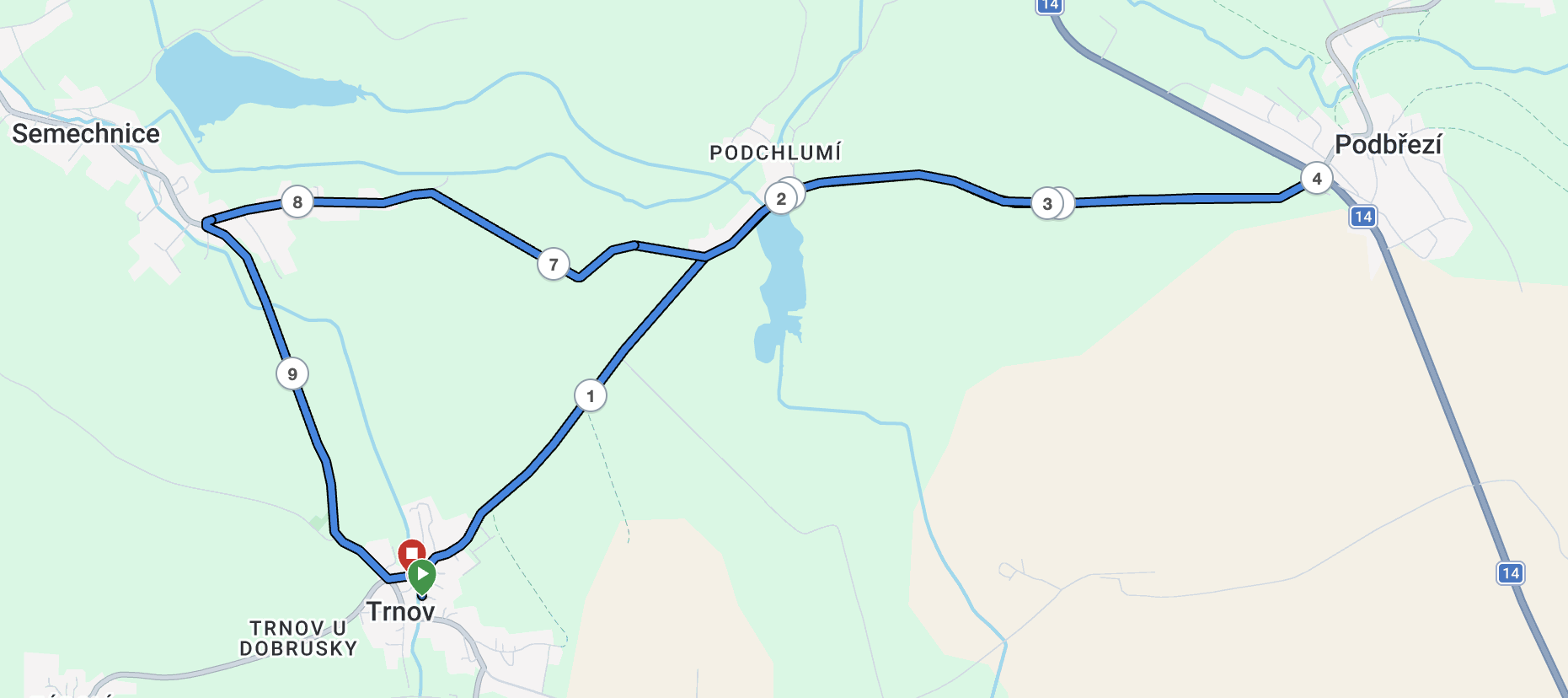 Trasa časovky — mapa